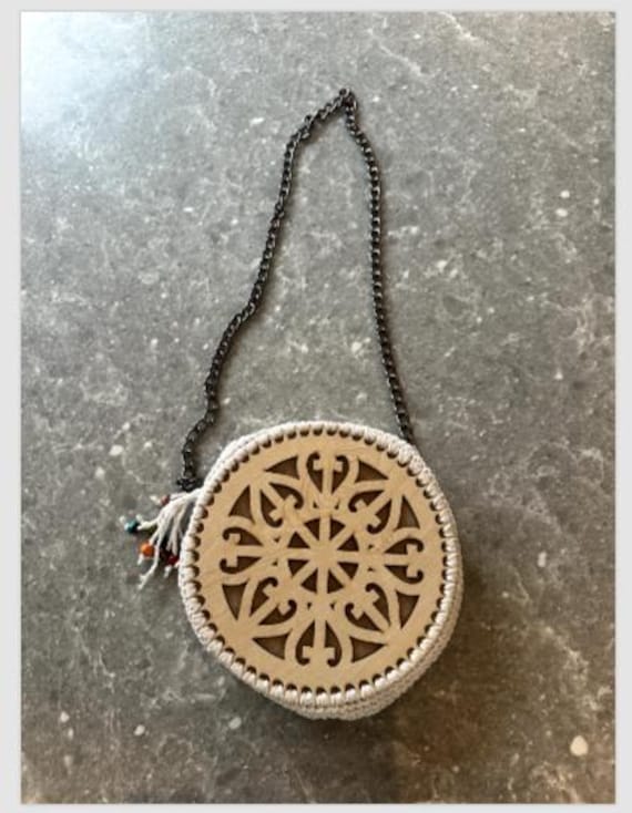 Round Crochet Straw Bag Handmade Boho Purse Round Shoulder Bag