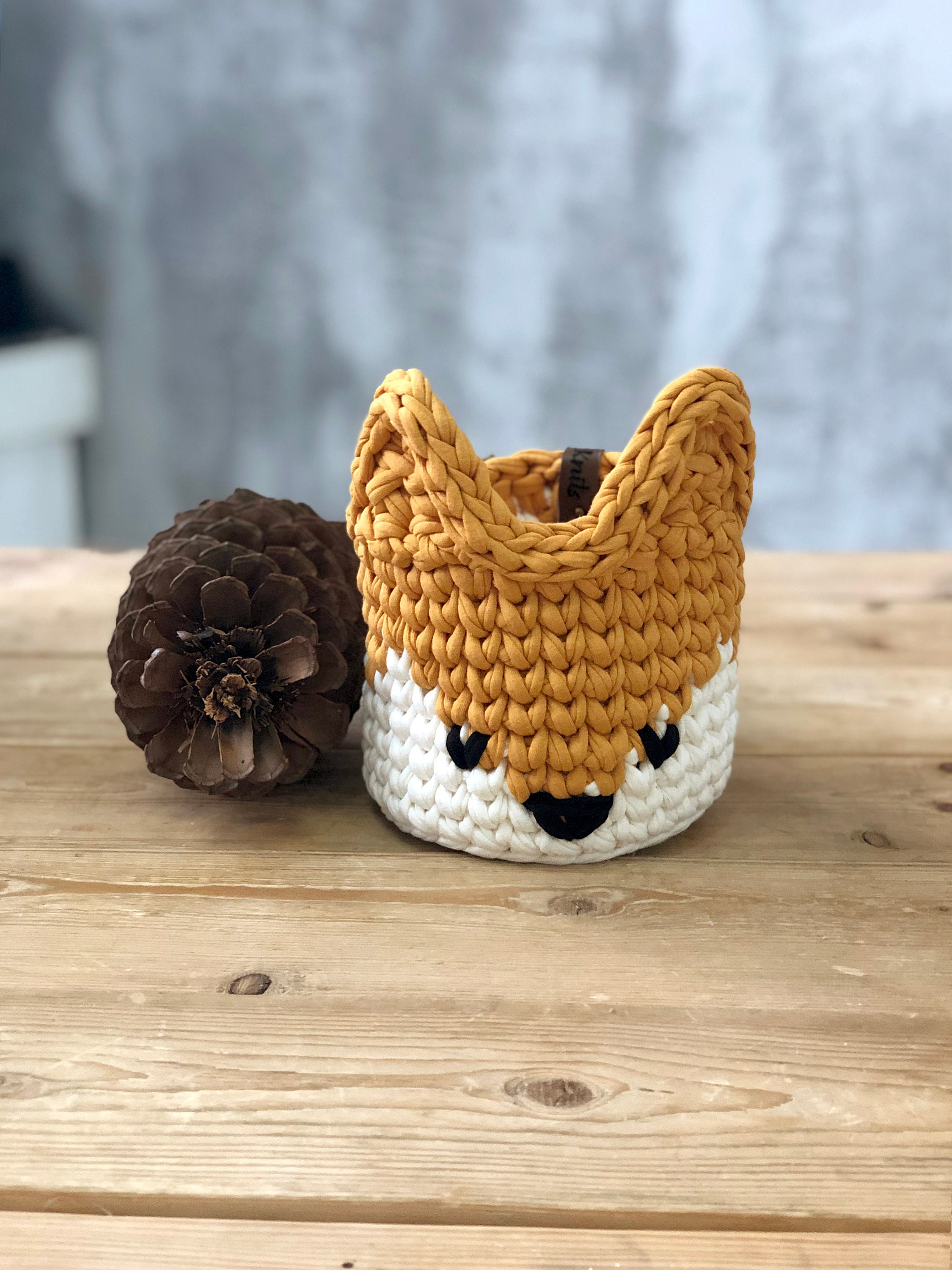 Crochet basket fox Animal nursery decor Nursery organization Etsy