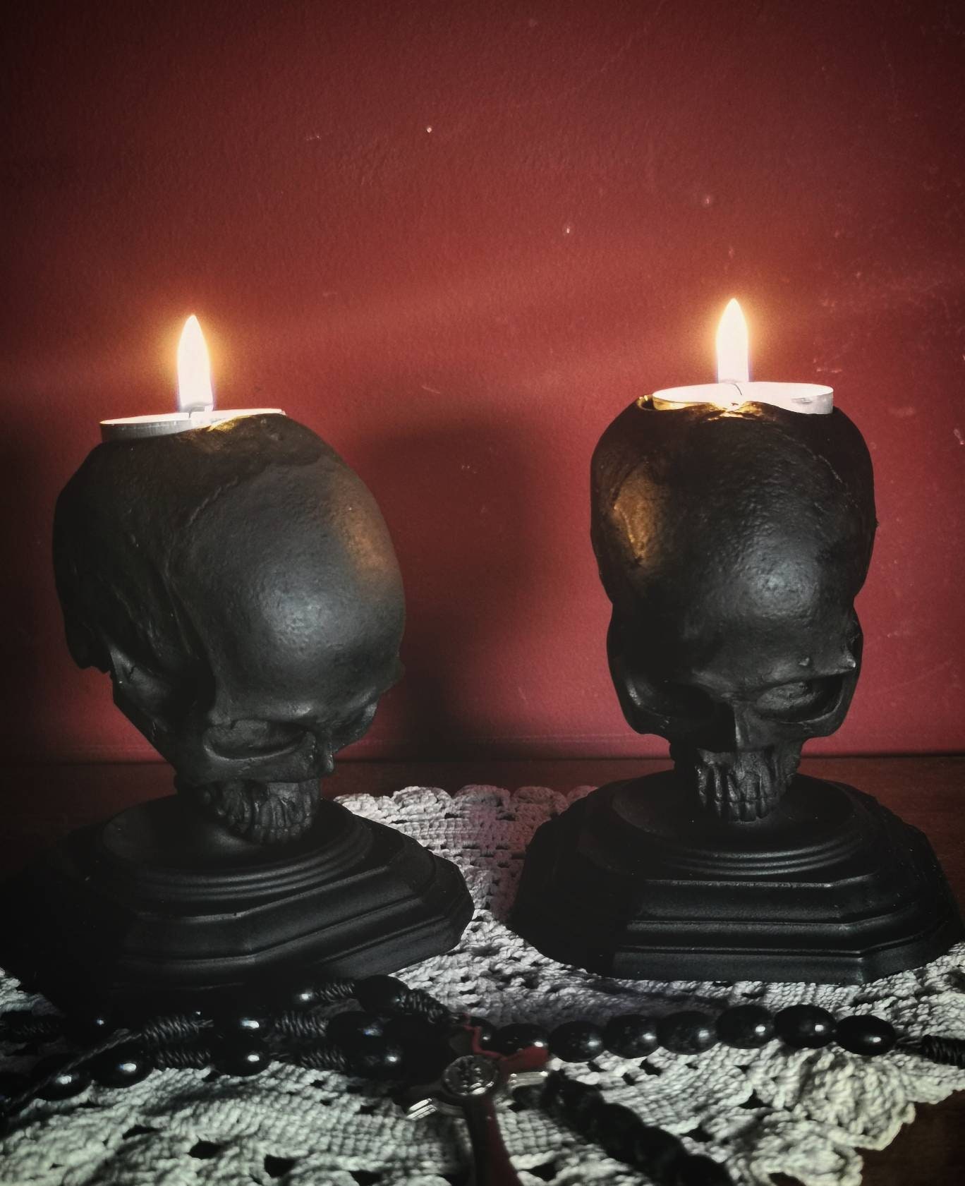 Lot de Deux Bougeoirs Goth/ Goth Skull/Bougeoir Crâne Witch Candles Dark Home Altar Cabinet Curiosit