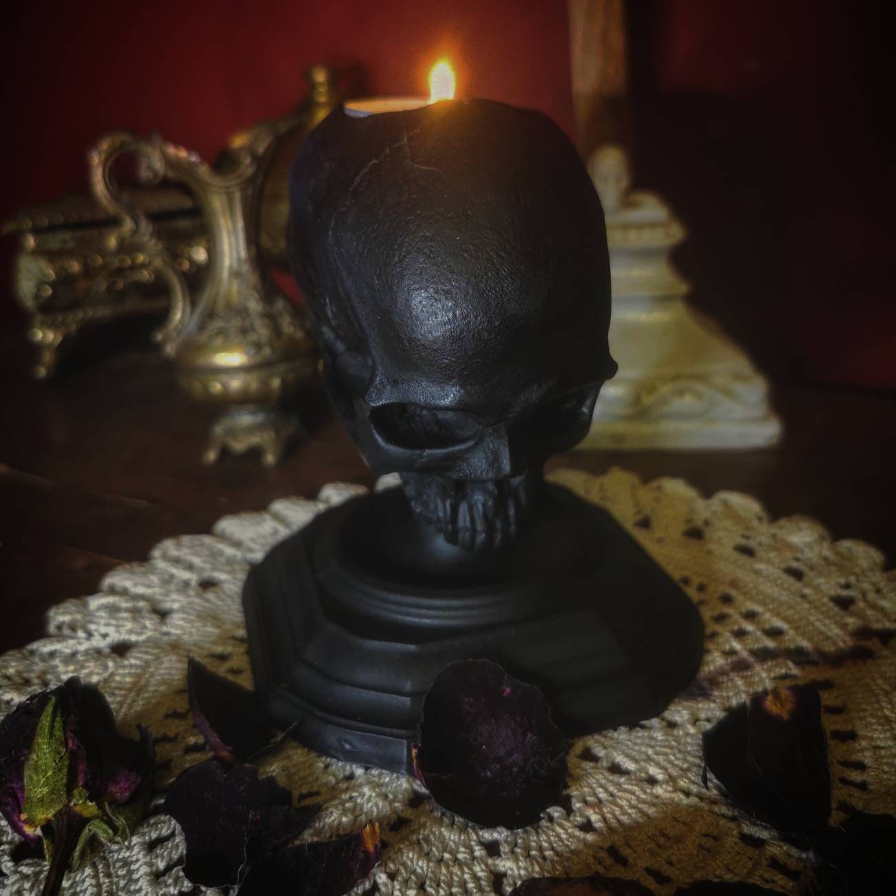 Bougeoir Goth/ Goth Skull/Bougeoir Crâne Witch Candles Dark Home Altar Cabinet Curiosité