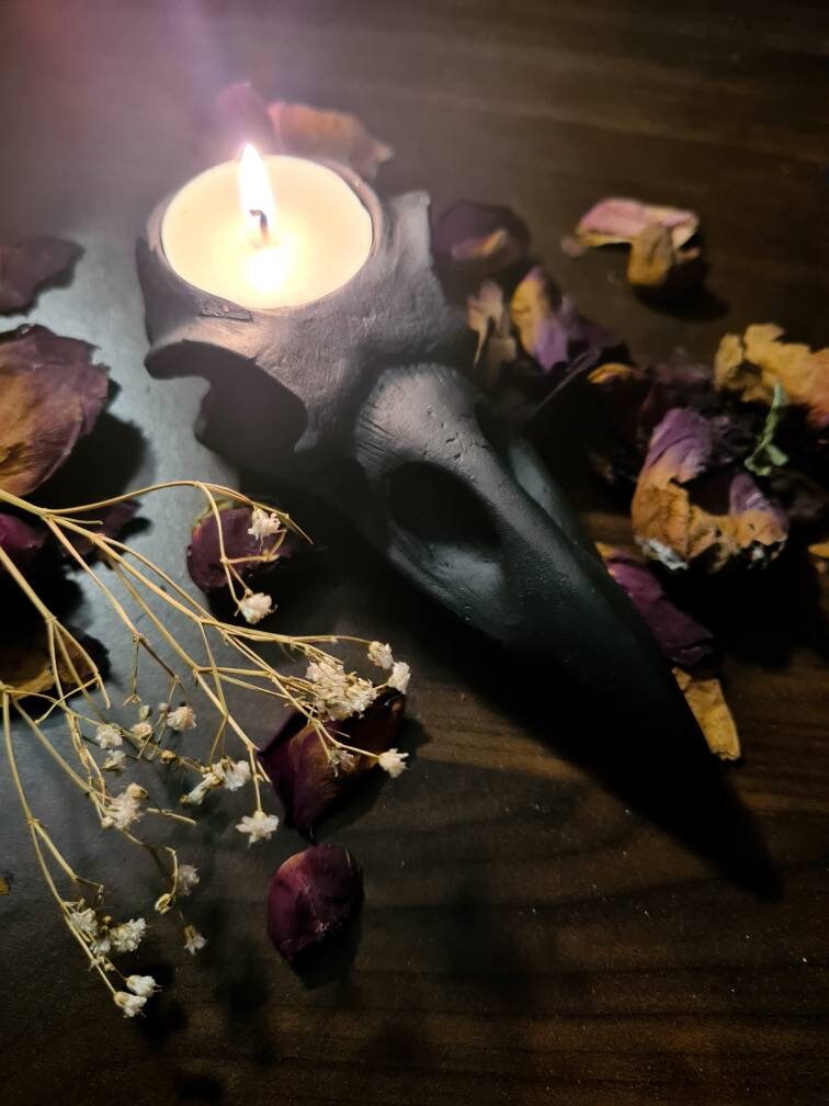 Bougeoir Crâne Corbeau/Candleholder Raven Gothic Déco Witch /Witchcraft Skull Candle Witches Home De