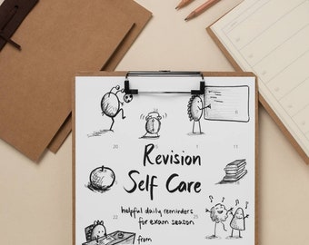 Self Care Revision Calendar for Exam Encouragement, Mental Health, Anxiety and Stress Relief