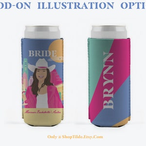 Austin Texas Can Cooler, Personalized Gifts, Austin Girls Trip,  Bridesmaid Can Cooler, Austin Texas Party Favors, Custom Illustration