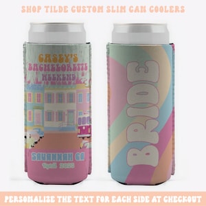 Personalized Savannah Bachelorette Can Cooler, Retro Cozies, Retro Party Favors, Custom Illustration add-on | Bachelorette Party Favors