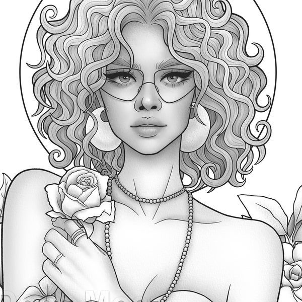 Printable coloring page - Fantasy character black girl portrait