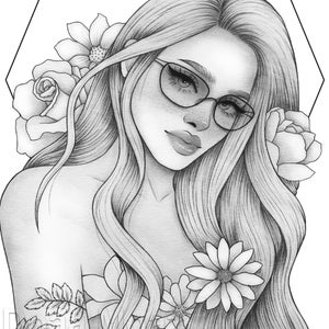 Printable coloring page - Fantasy character girl floral portrait