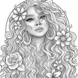 Printable coloring page - Fantasy character black girl portrait