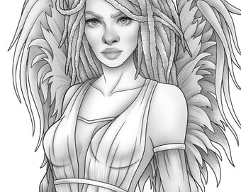 Printable coloring page - Fantasy character black girl portrait