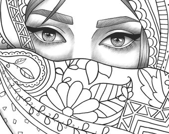 Printable coloring page girl portrait and clothes colouring sheet fashion pdf adult anti-stress relaxing zentangle line art