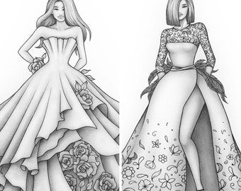 Pack of 2 - Adult coloring pages fashion dresses colouring book