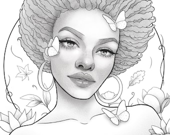 Printable coloring page - Black girl floral portrait