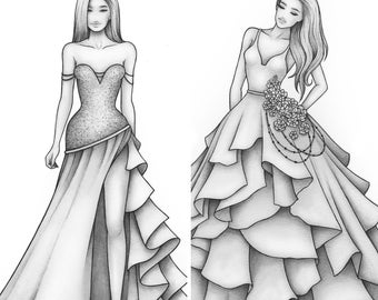 Pack of 2 - Adult coloring pages fashion dresses colouring book