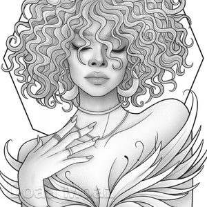 Printable coloring page - Fantasy character black girl portrait