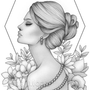 Printable coloring page - Fantasy character girl floral portrait