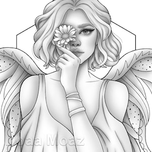 Printable coloring page - Fantasy character girl wings portrait