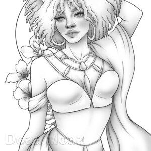 Printable coloring page - Fantasy character black girl portrait