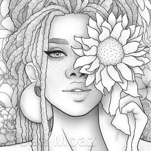 Printable coloring page - Black girl floral portrait