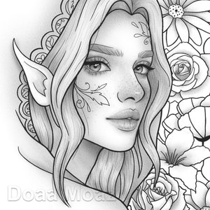 Printable coloring page - Fantasy floral girl portrait