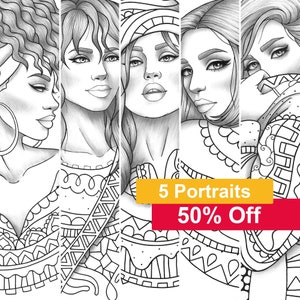 Printable coloring book 5 gray scale girls colouring pages fashion pdf adult anti-stress relaxing zentangle line art