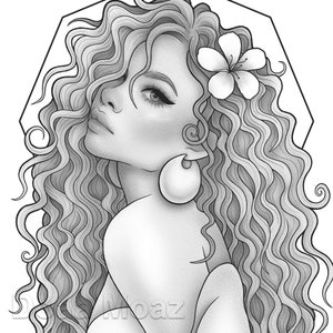 Printable coloring page - Fantasy character black girl portrait