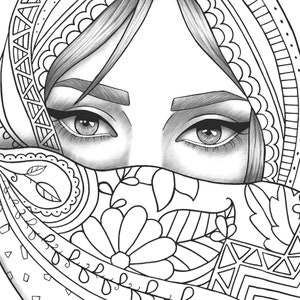 Printable coloring page girl portrait and clothes colouring sheet fashion pdf adult anti-stress relaxing zentangle line art image 1