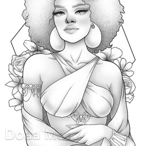 Printable coloring page - Fantasy character black girl portrait