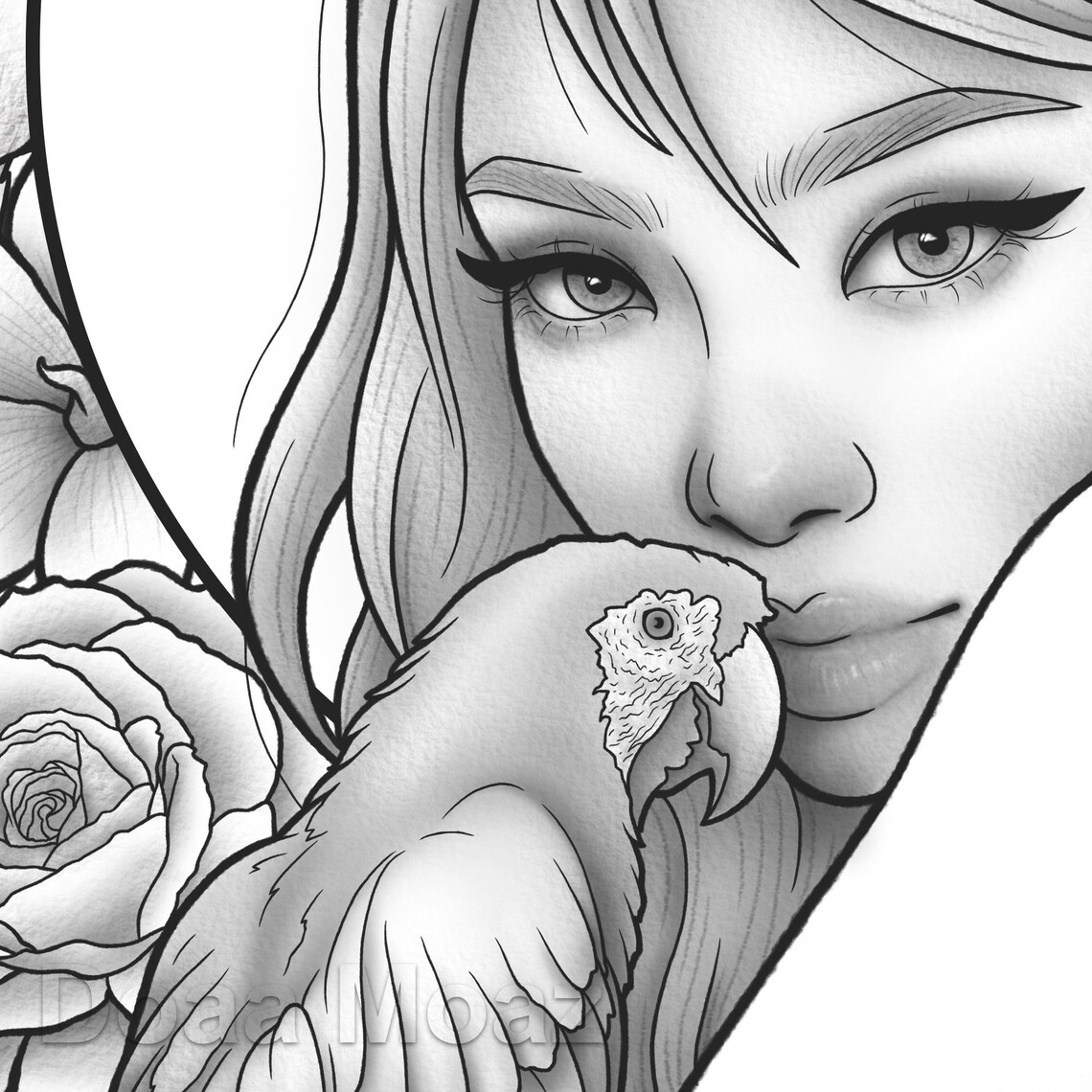 Printable Coloring Page Korean Girl Floral Fantasy Portrait - Etsy