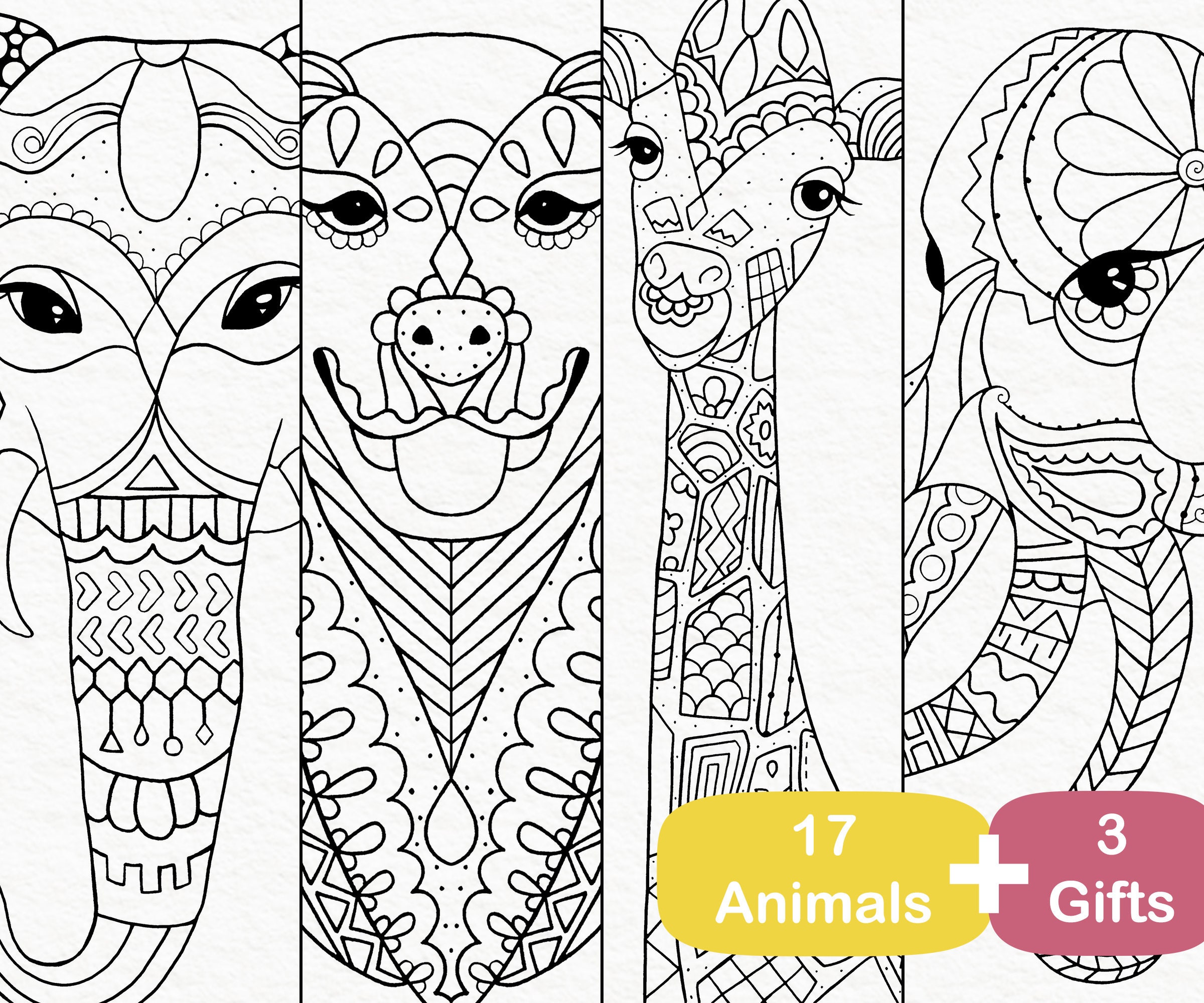 Libro para colorear imprimible 17 Dibujos para colorear animales pdf adulto  antiestrés relajante zentangle line art -  México