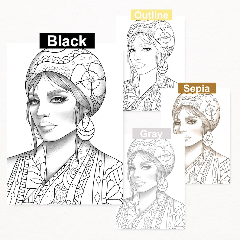 Download Adult coloring book 8 gray scale portraits coloring pages ...