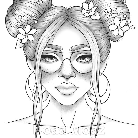 Printable Coloring Page Girl Portrait and Clothes Colouring