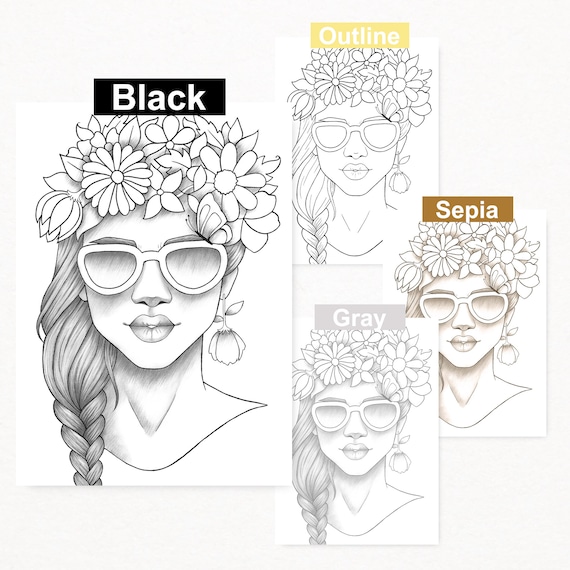 Adult Coloring Page Girl Portrait Colouring Sheet Flower Crown Pdf