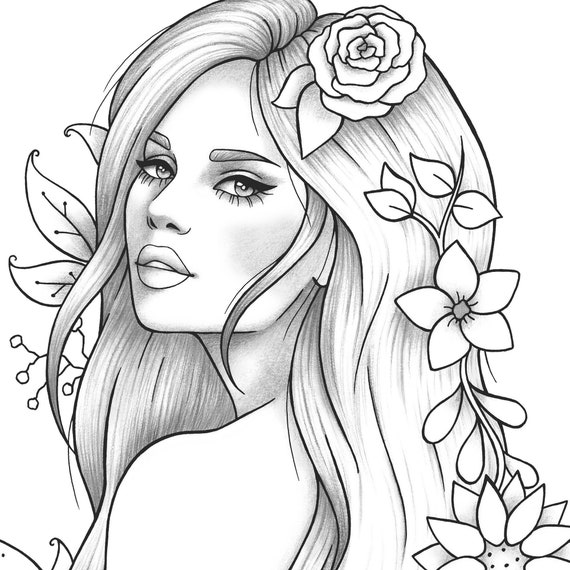 printable coloring page girl portrait and clothes colouring etsy sweden