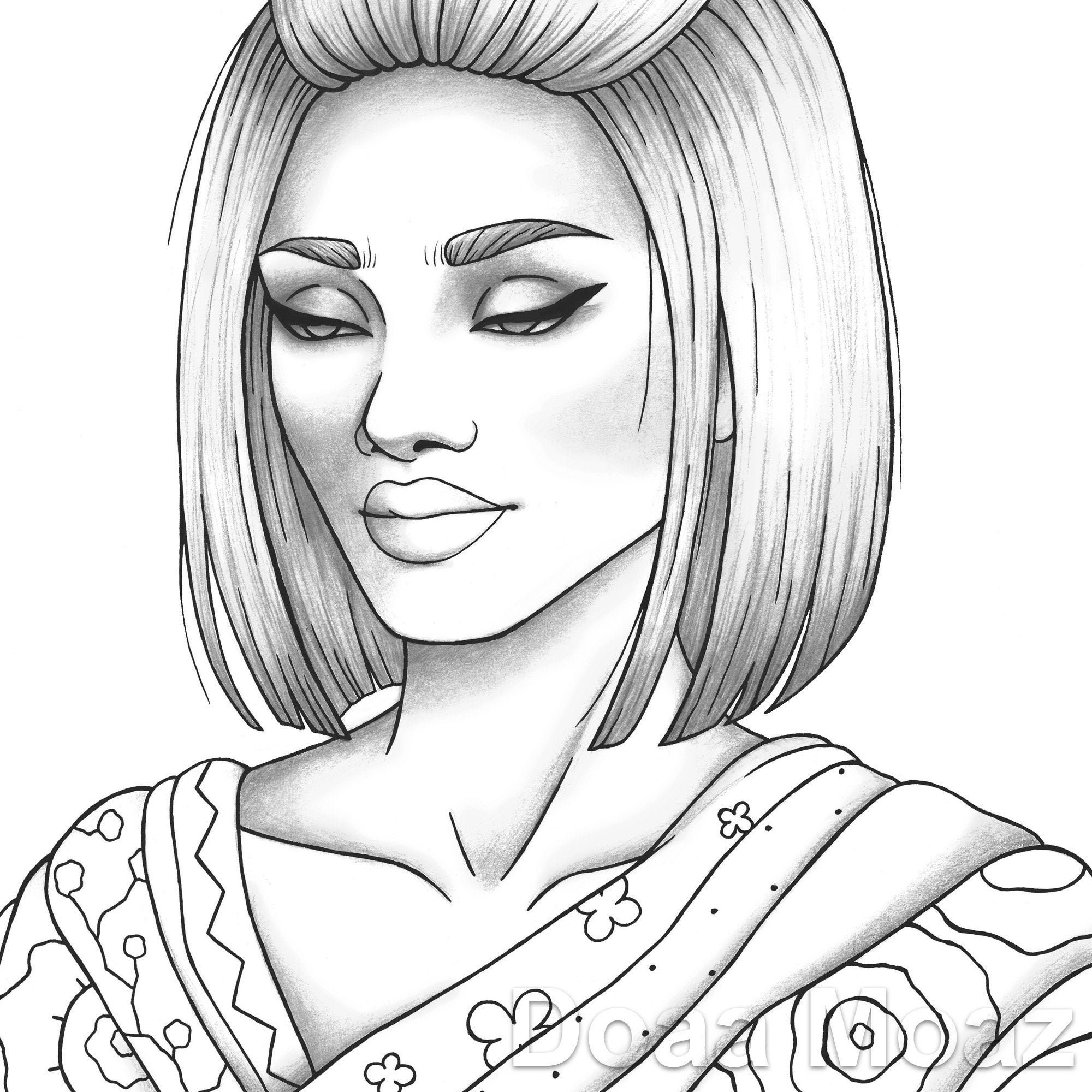 Printable Coloring Page Girl Portrait and Clothes Colouring Sheet