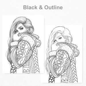 Adult coloring page girl portrait and clothes colouring sheet fashion pdf printable anti-stress relaxing zentangle line art image 2