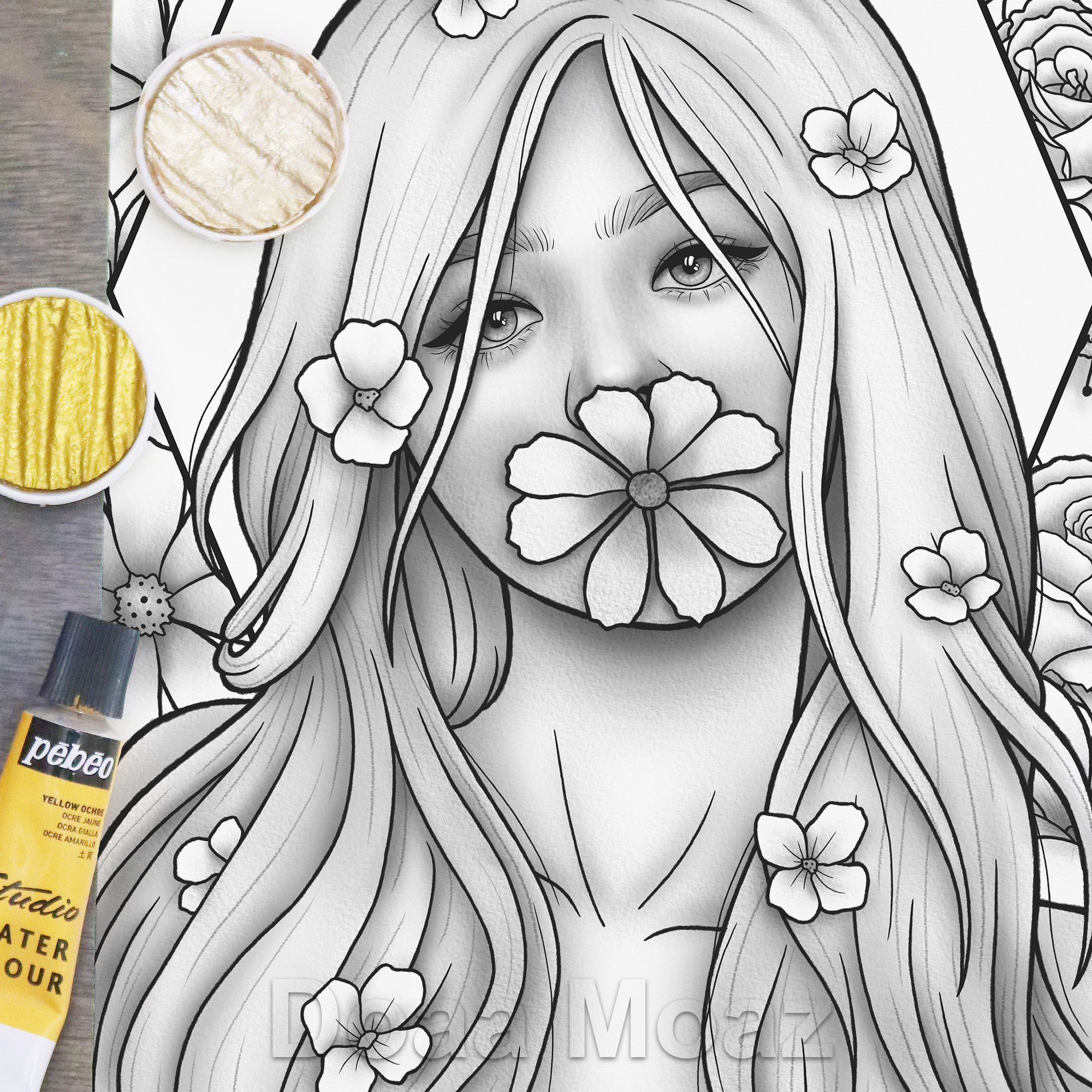 Coloriage à imprimer Portrait de fantaisie florale fille coréenne -   Canada
