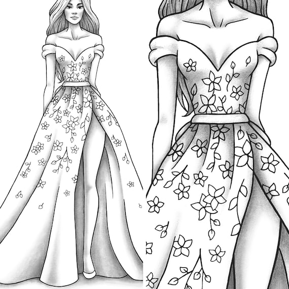 Adult Coloring Page Fashion and Clothes Colouring Sheet Model | Etsy