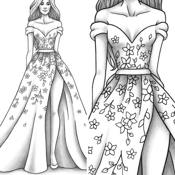 Download Adult Coloring Page Fashion And Clothes Colouring Sheet Model Etsy