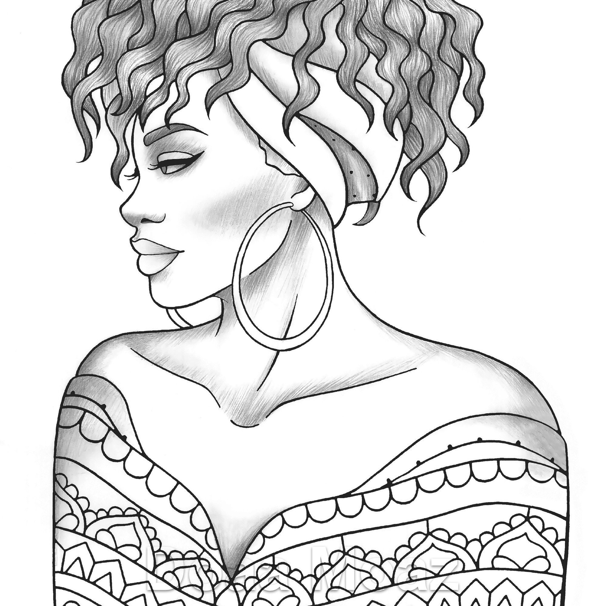 Printable Coloring Page African Girl Portrait Colouring Sheet Etsy