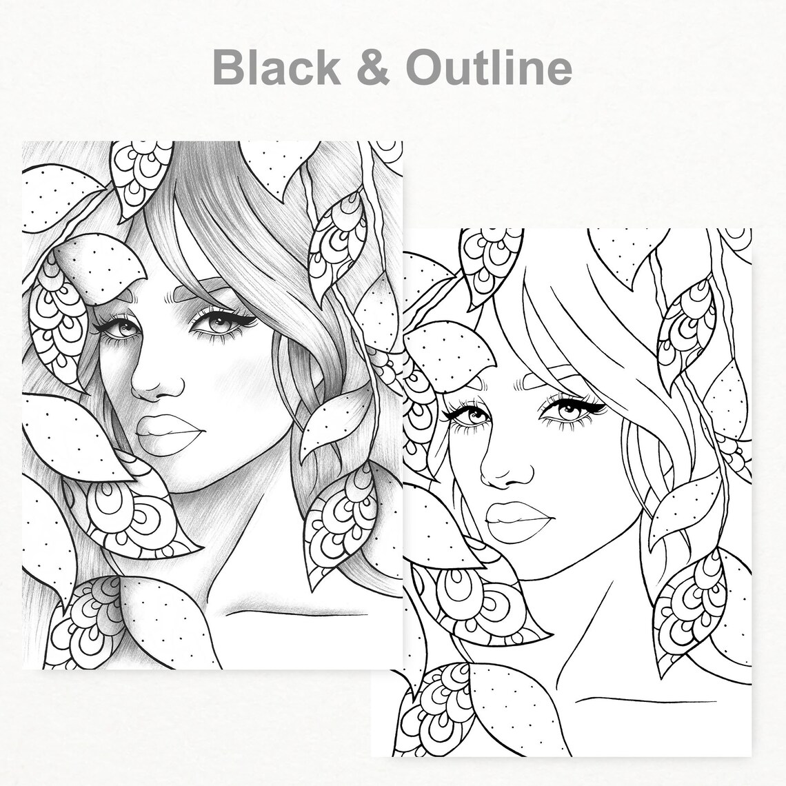 Adult Coloring Page Girl Portrait and Leaves Colouring Sheet - Etsy UK