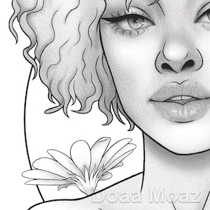 Printable coloring page Black girl floral animal portrait image 5