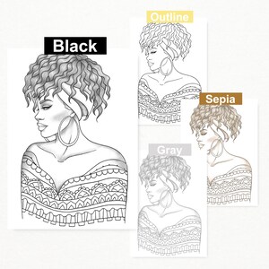 Printable coloring page black girl portrait and clothes | Etsy