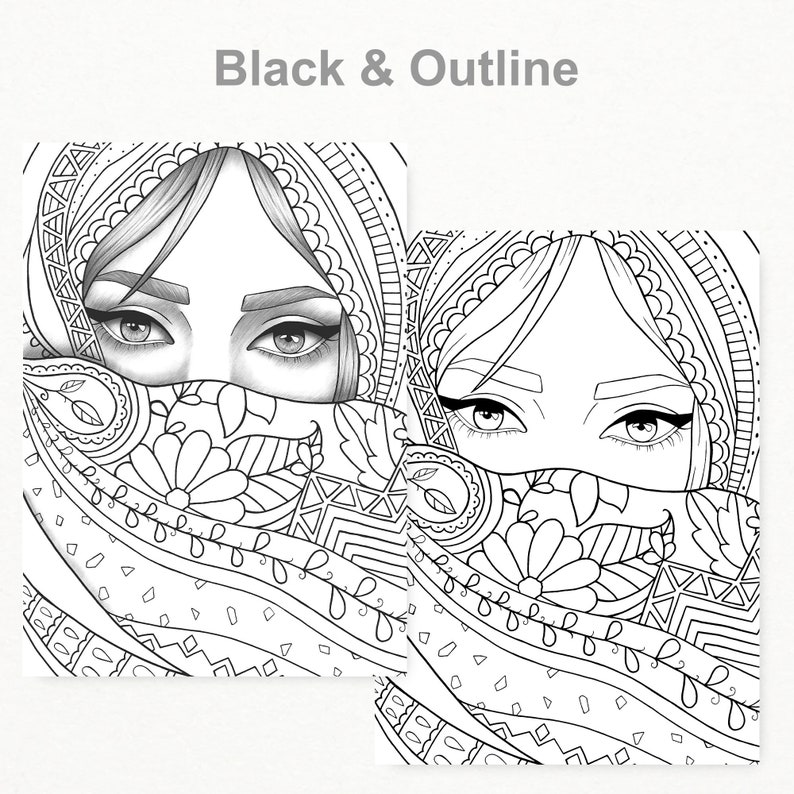 Printable coloring page girl portrait and clothes colouring sheet fashion pdf adult anti-stress relaxing zentangle line art image 2