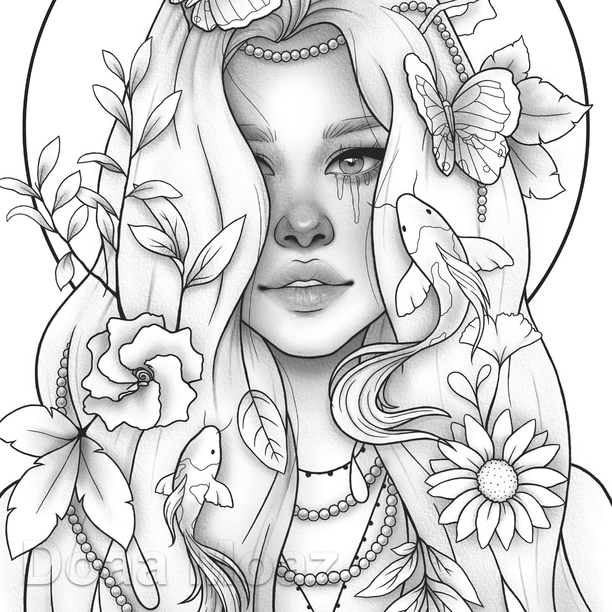 Art Collectibles Drawing Illustration Digital Line Art Girl 