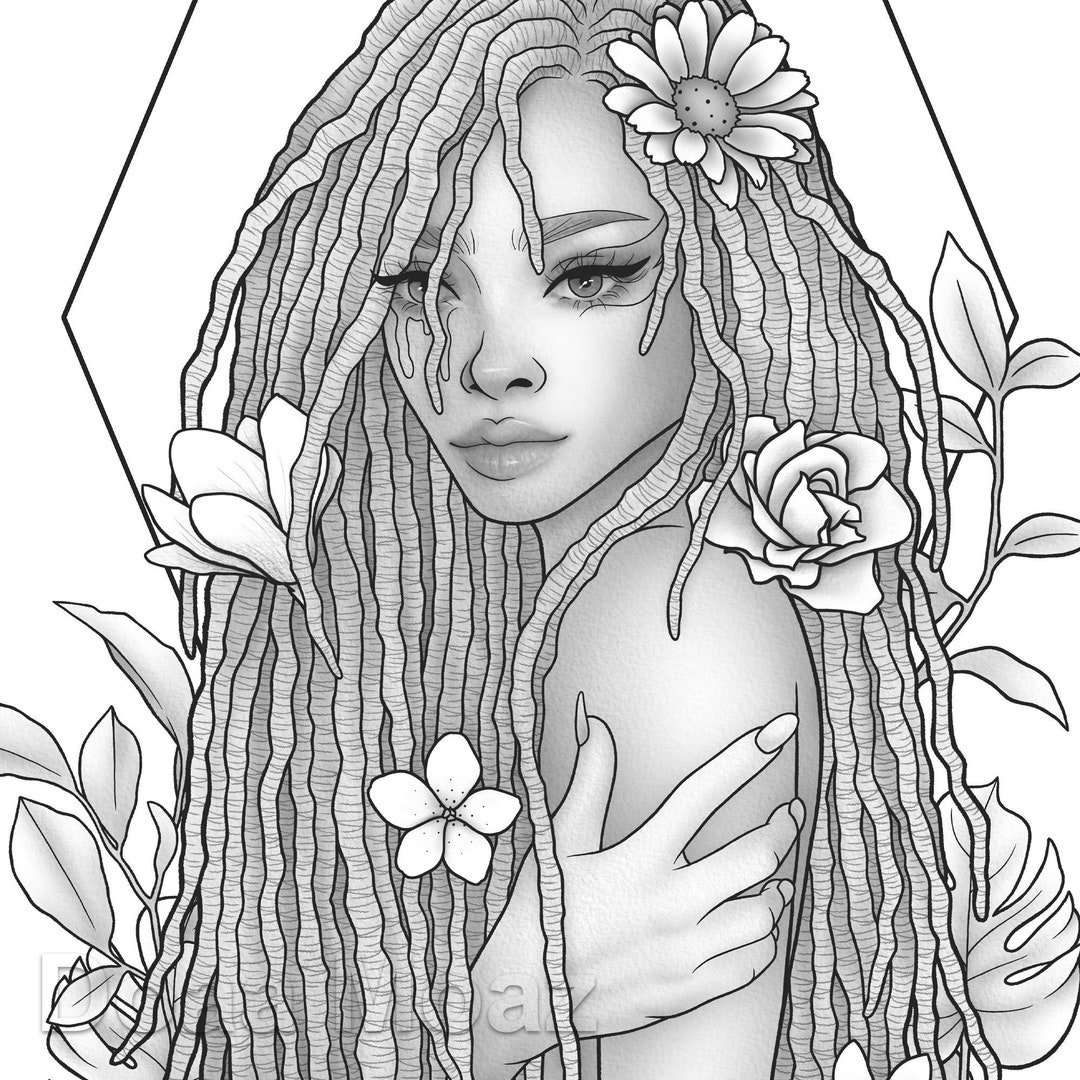 Printable Coloring Page Fantasy Character Black Girl Portrait - Etsy