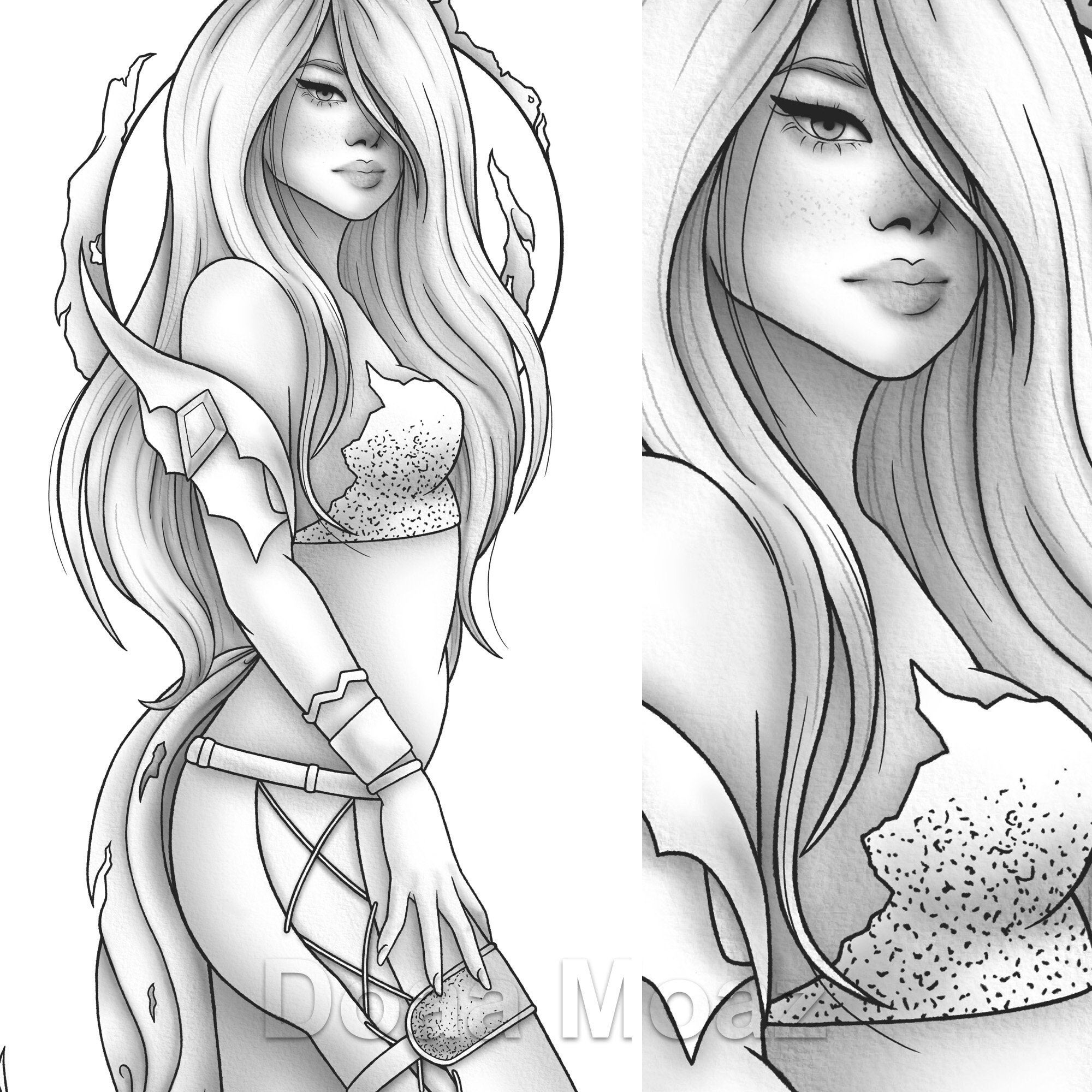 Printable Coloring Page Fantasy Character Girl Concept Art   Etsy ...