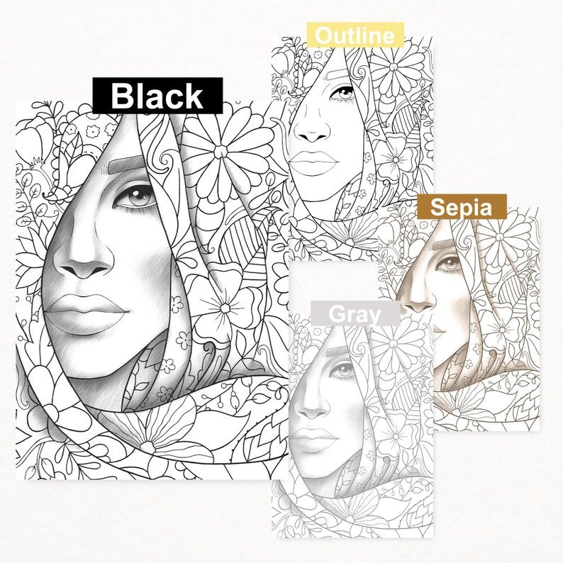 Download Adult coloring book 8 gray scale portraits coloring pages ...