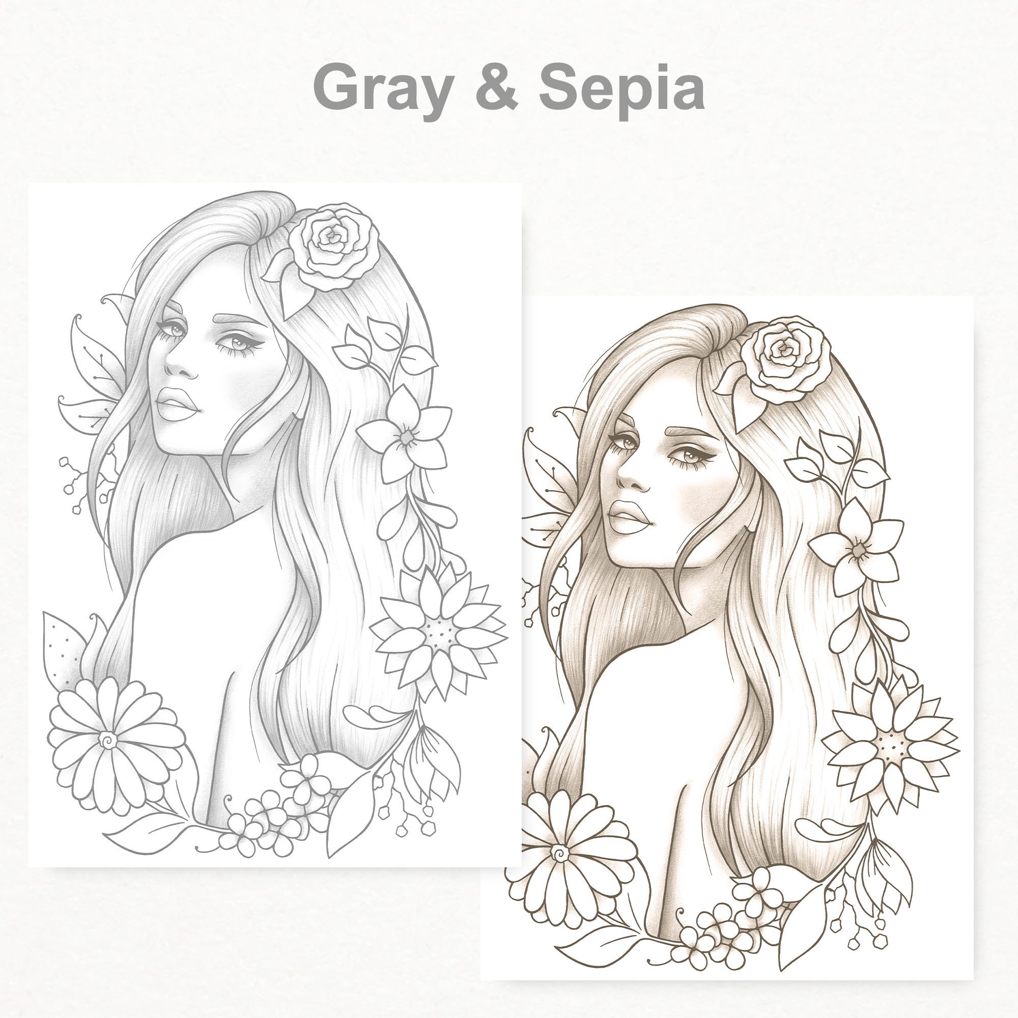 Printable coloring page girl portrait and clothes colouring | Etsy