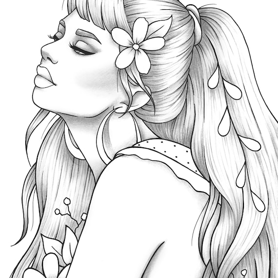 Printable Coloring Page Girl Portrait and Clothes Colouring Sheet