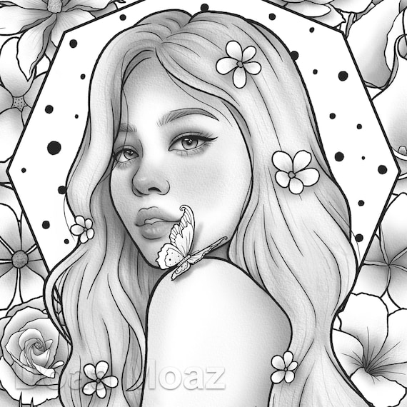 Coloriage à imprimer Portrait de fantaisie florale fille coréenne -   Canada