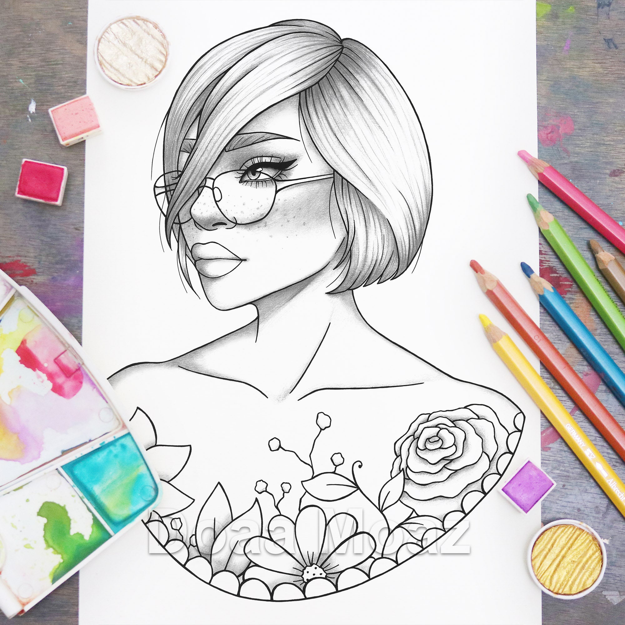 Printable Coloring Page Girl Portrait and Clothes Colouring - Etsy Canada